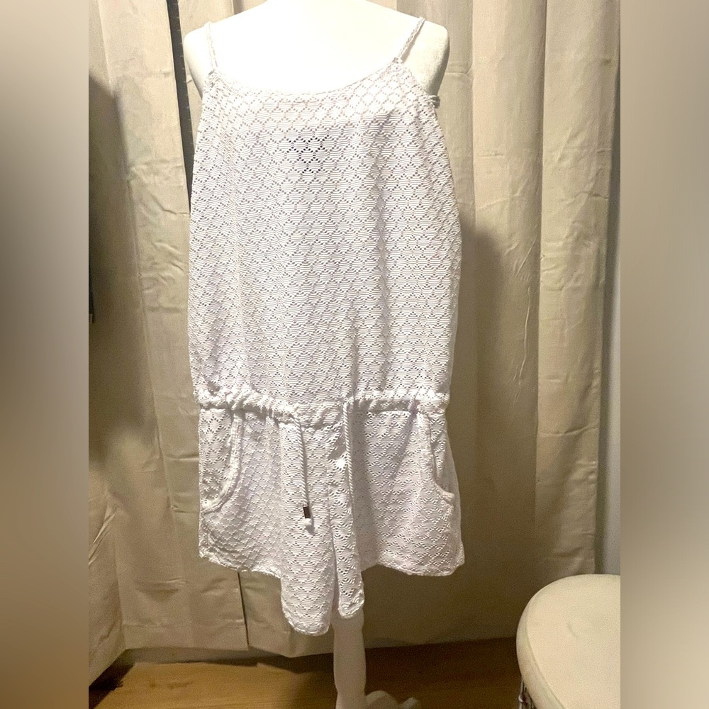NWT Beach by Exist Crotchet White Sleeveless Romper coverup with waist string